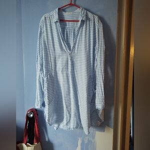 CP SHADES Blue And White Striped Linen Mini Dress Tunic XL